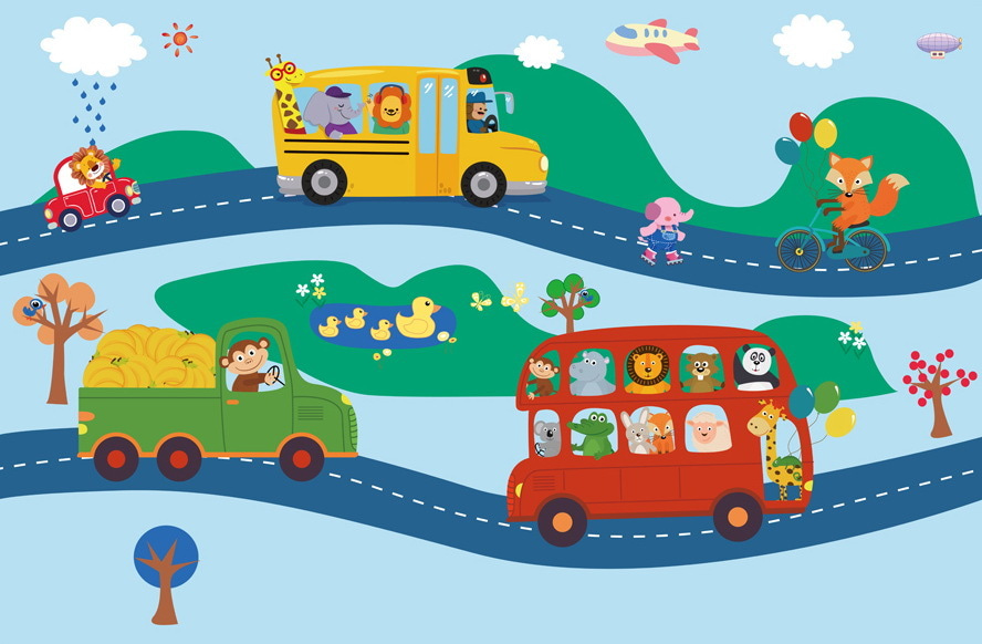 Grupo de autocarros de desenhos animados