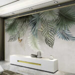 Papel de parede Grupo de borboletas sobre folhas