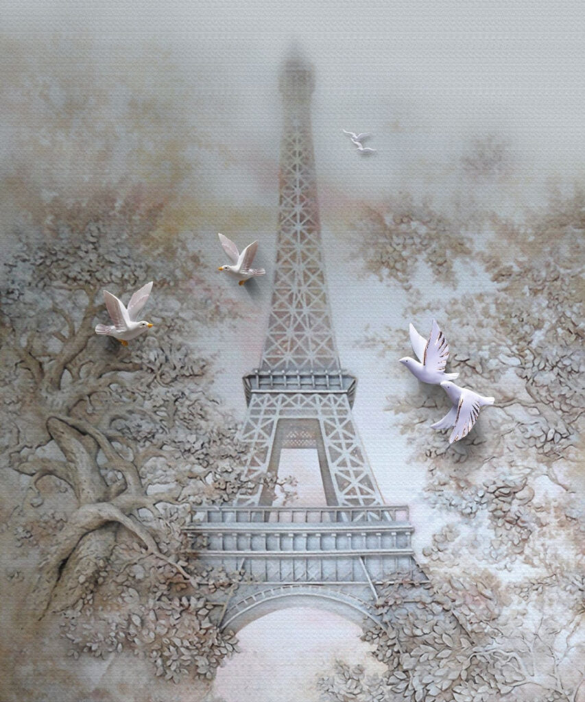 Pássaros a voar sobre uma torre Pássaros a voar sobre uma torre