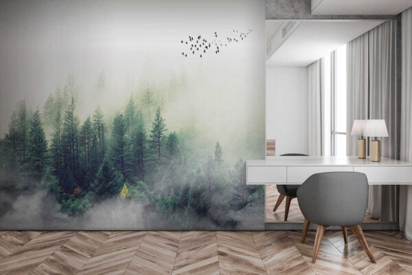 Pássaros a voar sobre uma floresta Pássaros a voar sobre uma floresta
