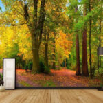 Papel de parede Caminho com árvores e folhas