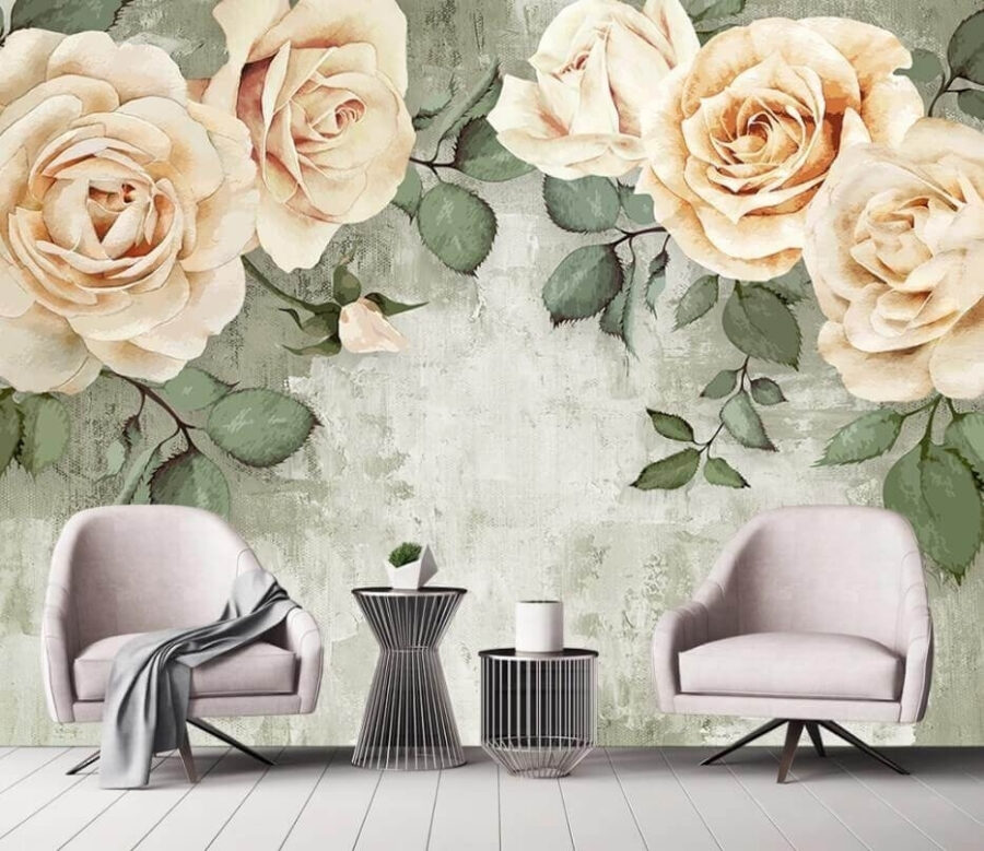Um grupo de rosas com folhas