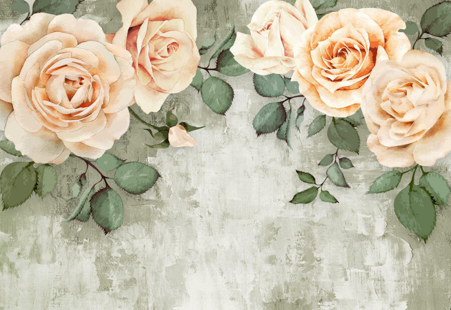 Um grupo de rosas com folhas