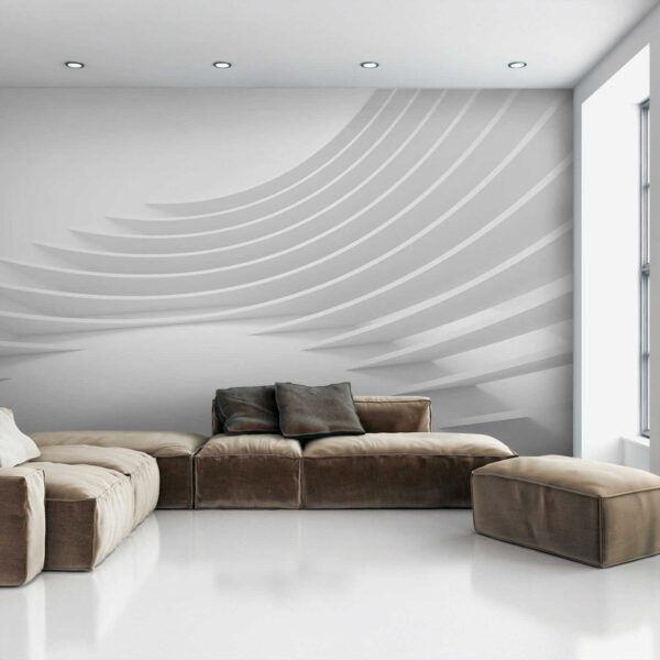 Sala branca com linhas curvas Sala branca com linhas curvas