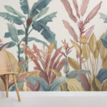 Papel de parede Papel de parede com plantas e flores