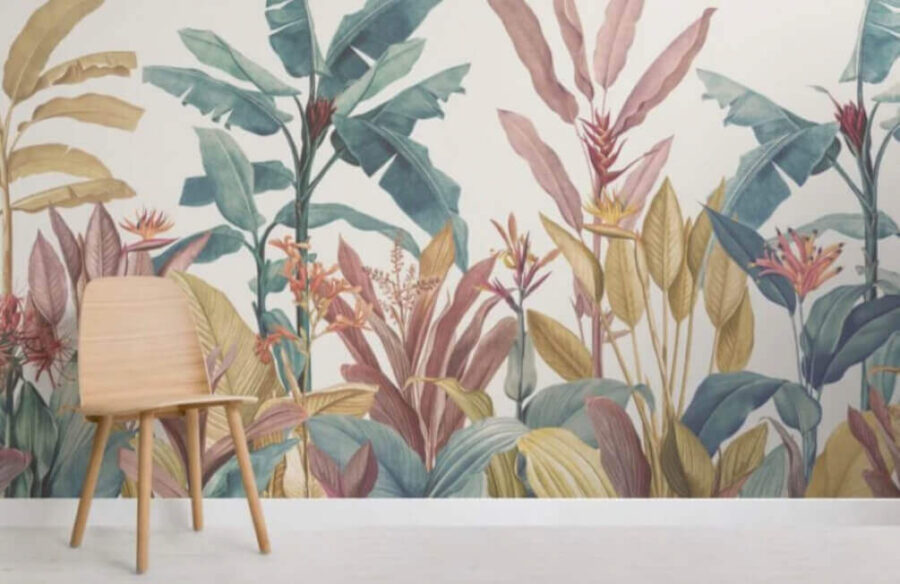 Papel de parede Papel de parede com plantas e flores
