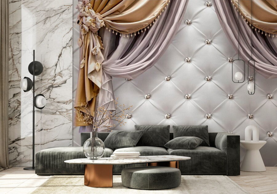 Cortinas elegantes com pormenores decorativos.