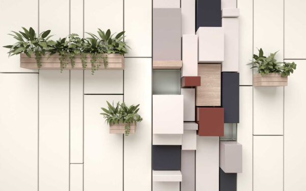 Parede com plantas e caixas Parede com plantas e caixas