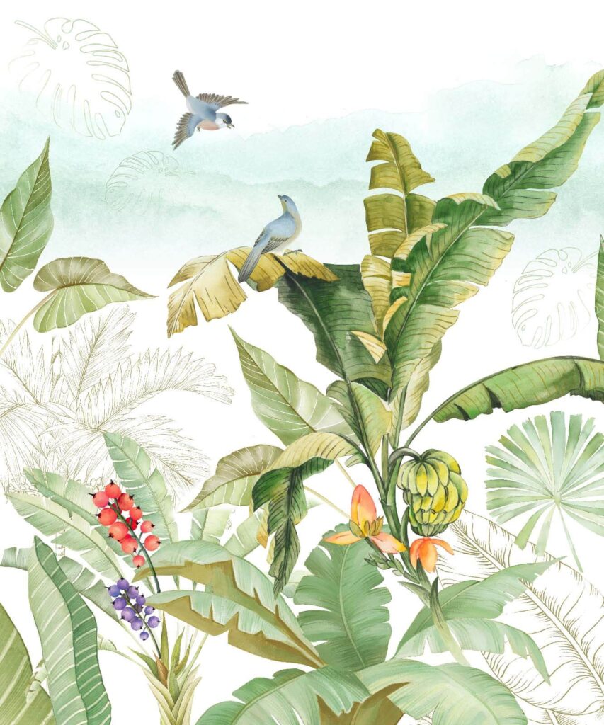 Pintura de uma bananeira e de pássaros Pintura de uma bananeira e de pássaros