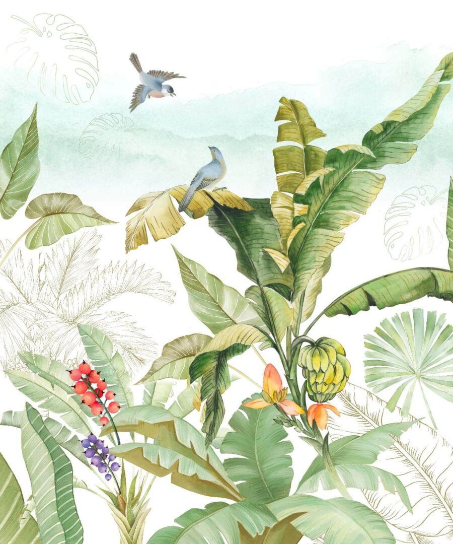 Pintura de uma bananeira e de pássaros Pintura de uma bananeira e de pássaros