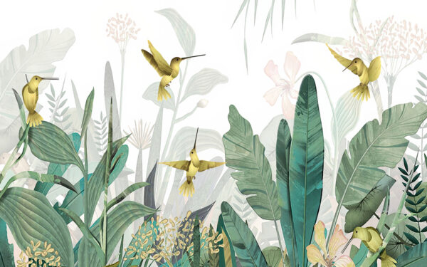 Beija-flores a voar sobre as plantas Beija-flores a voar sobre as plantas