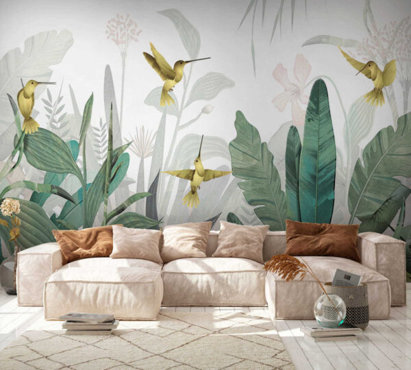 Beija-flores a voar sobre as plantas Beija-flores a voar sobre as plantas