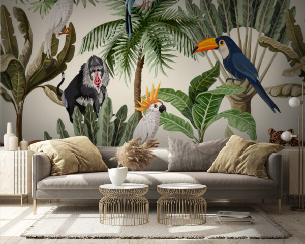 Papel de parede Padrão de plantas e aves tropicais (REF: u01945) Papel de parede Papel de parede Padrão de plantas e aves tropicais (REF: u01945)