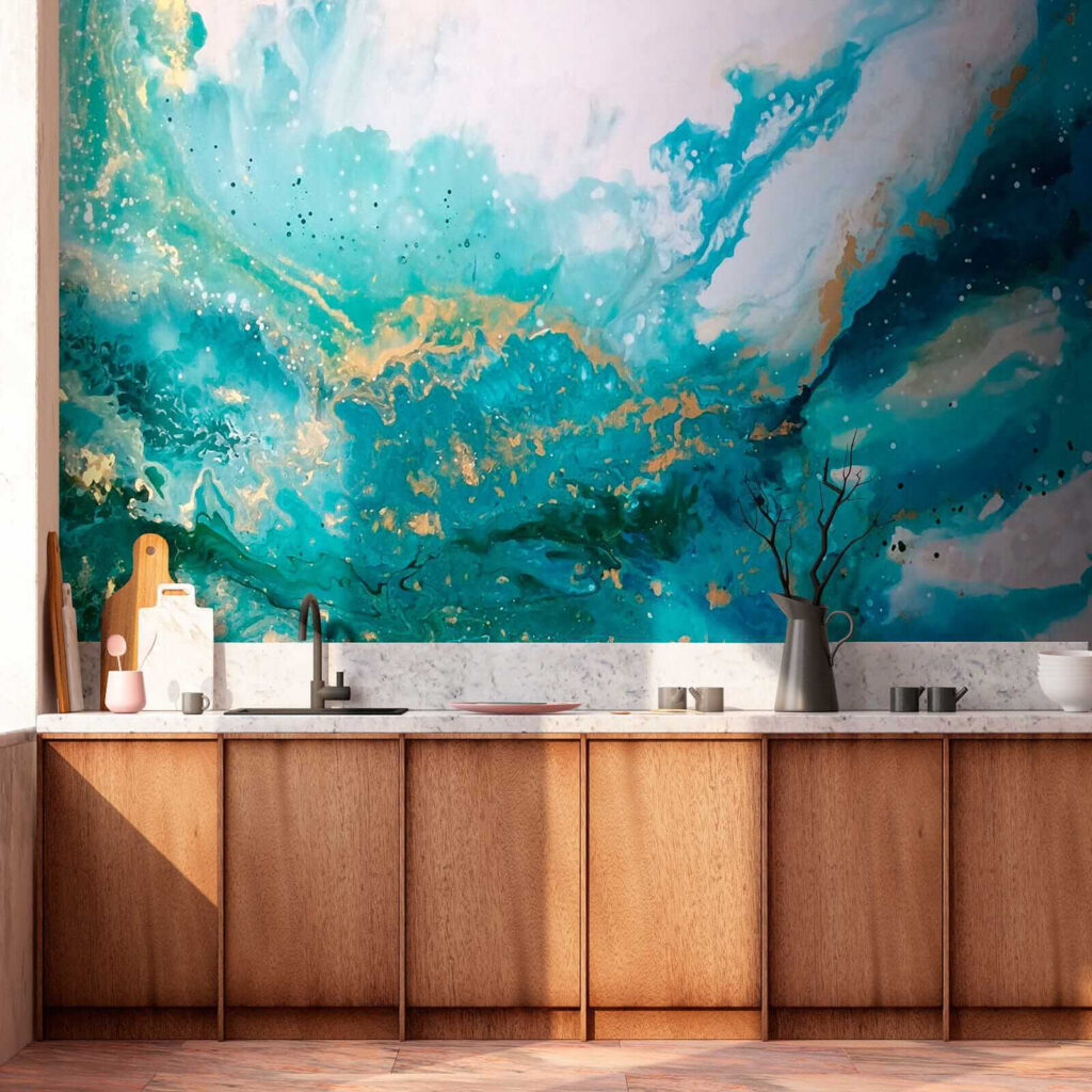 Turquoise waves clash in artistic chaos Turquoise waves clash in artistic chaos