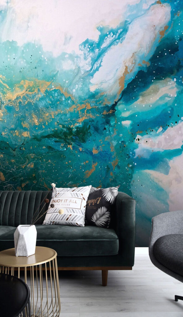 Turquoise waves clash in artistic chaos Turquoise waves clash in artistic chaos