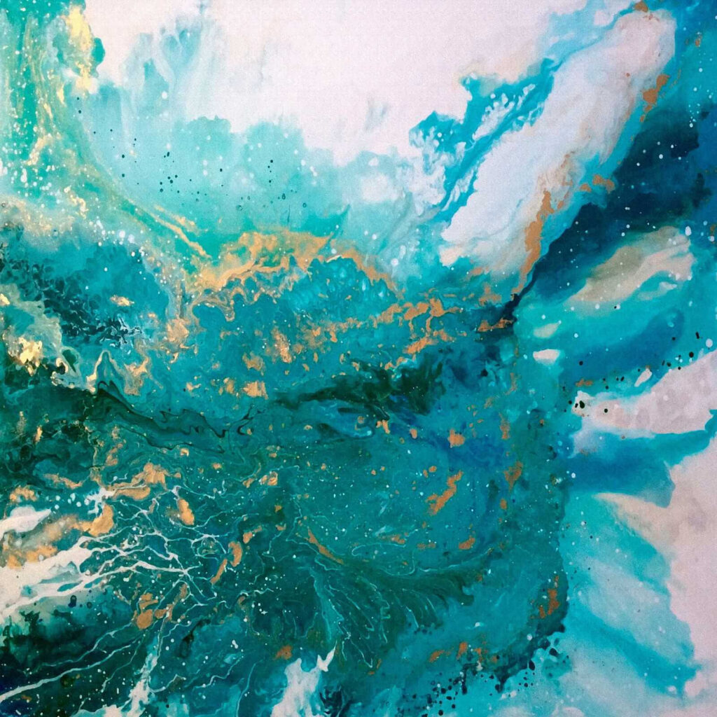 Turquoise waves clash in artistic chaos Turquoise waves clash in artistic chaos