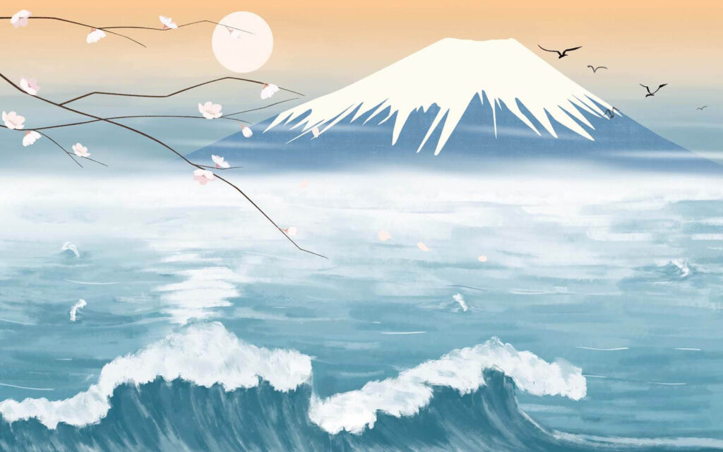 Montanha com ondas e um pássaro a voar Montanha com ondas e um pássaro a voar