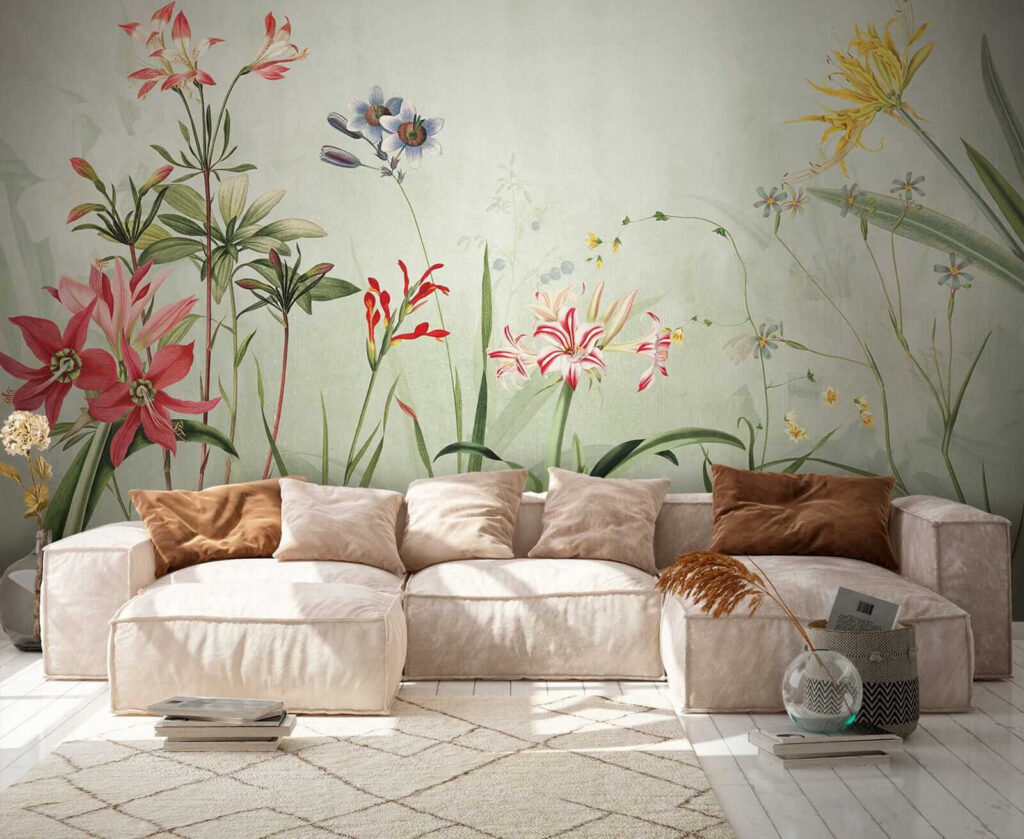 Vibrant flowers in soft green hues