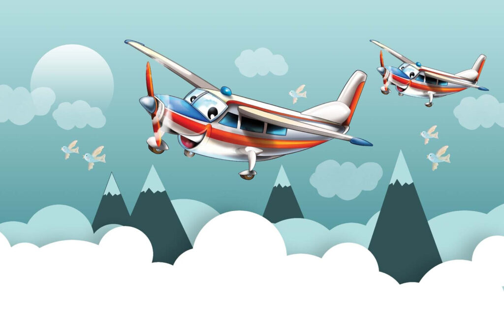 Aviões em desenho animado a voar no céu Aviões em desenho animado a voar no céu