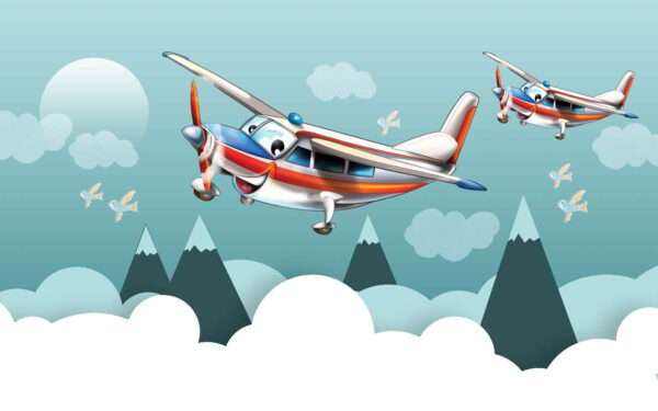 Aviões em desenho animado a voar no céu Aviões em desenho animado a voar no céu