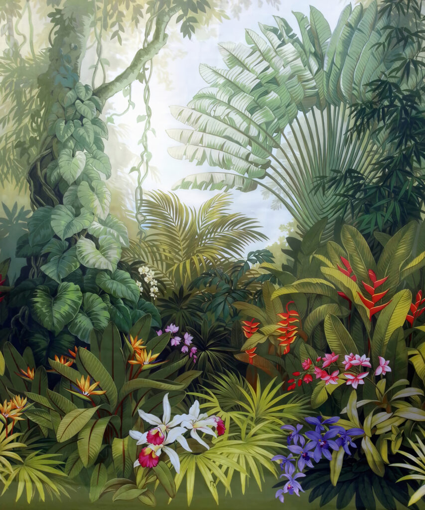 Pintura de uma floresta com flores Pintura de uma floresta com flores