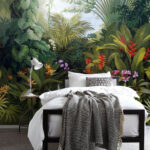 Papel de parede Pintura de uma floresta com flores