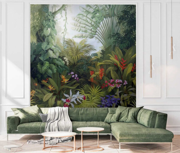 Pintura de uma floresta com flores Pintura de uma floresta com flores