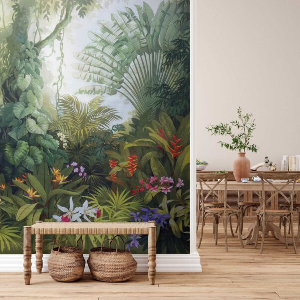 Pintura de uma floresta com flores Pintura de uma floresta com flores
