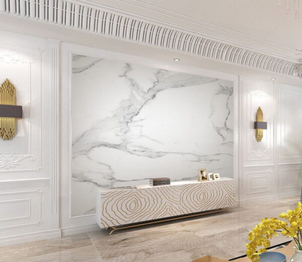 Papel de parede Papel de parede Superfície de mármore branco com veios pretos (REF: u05404)
