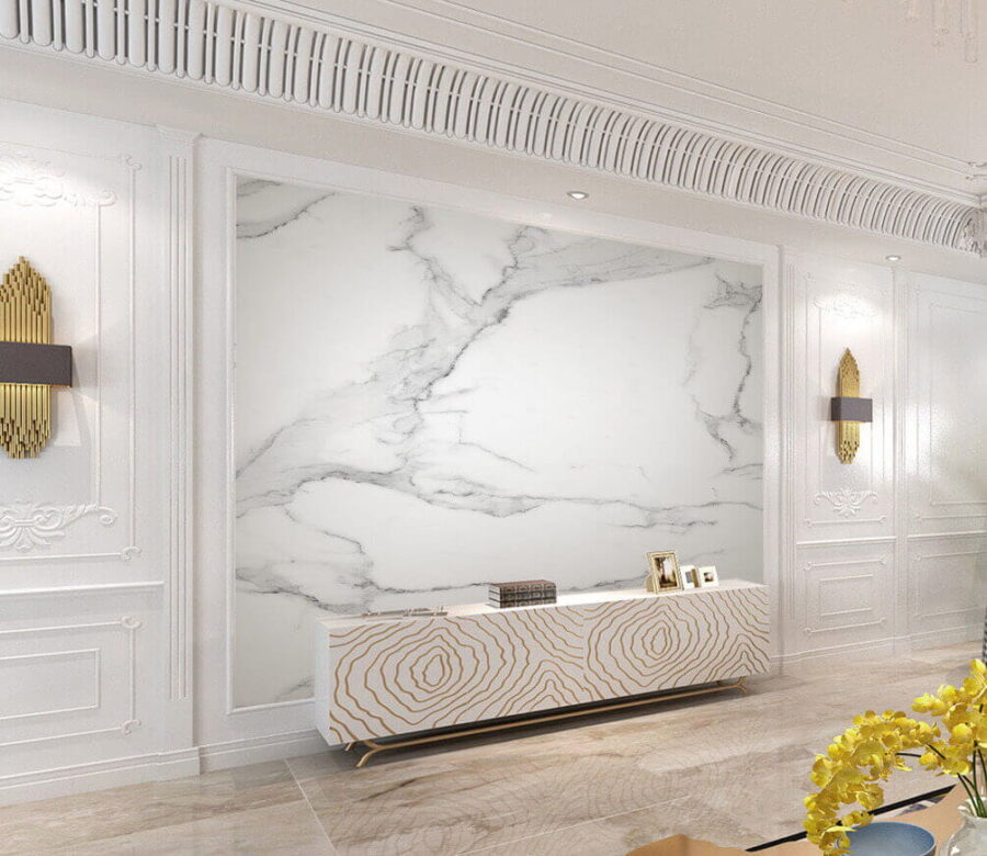 Superfície de mármore branco com veios pretos