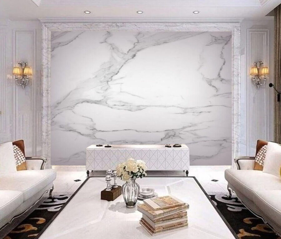 Superfície de mármore branco com veios pretos