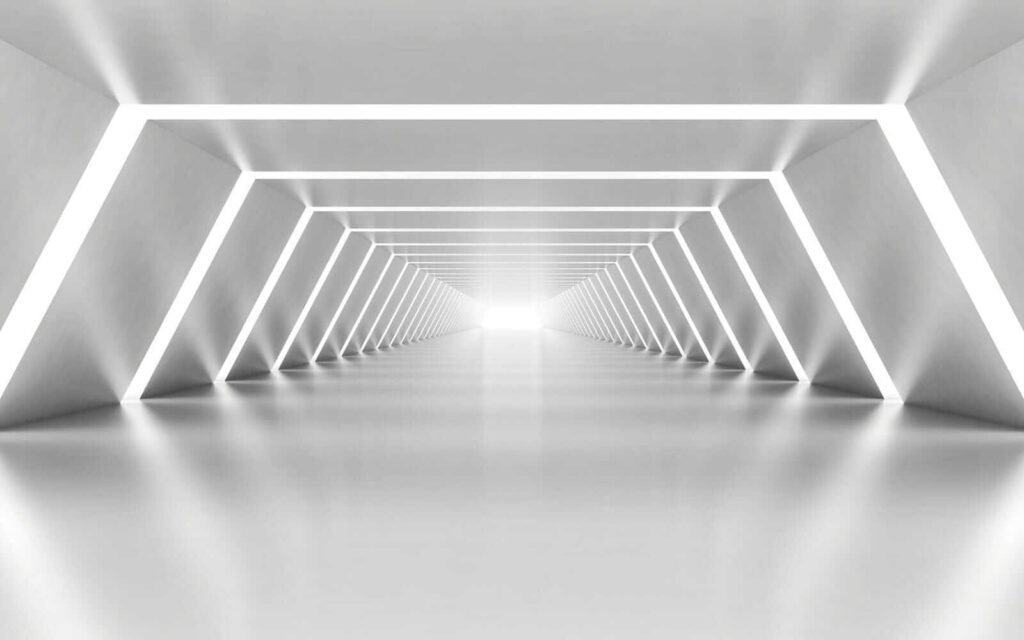 Um quarto branco com luzes Um quarto branco com luzes