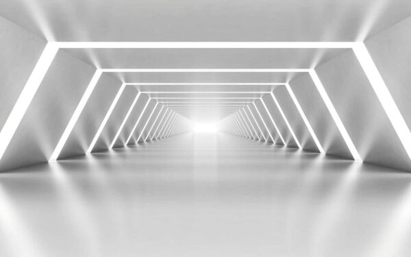 Um quarto branco com luzes Um quarto branco com luzes
