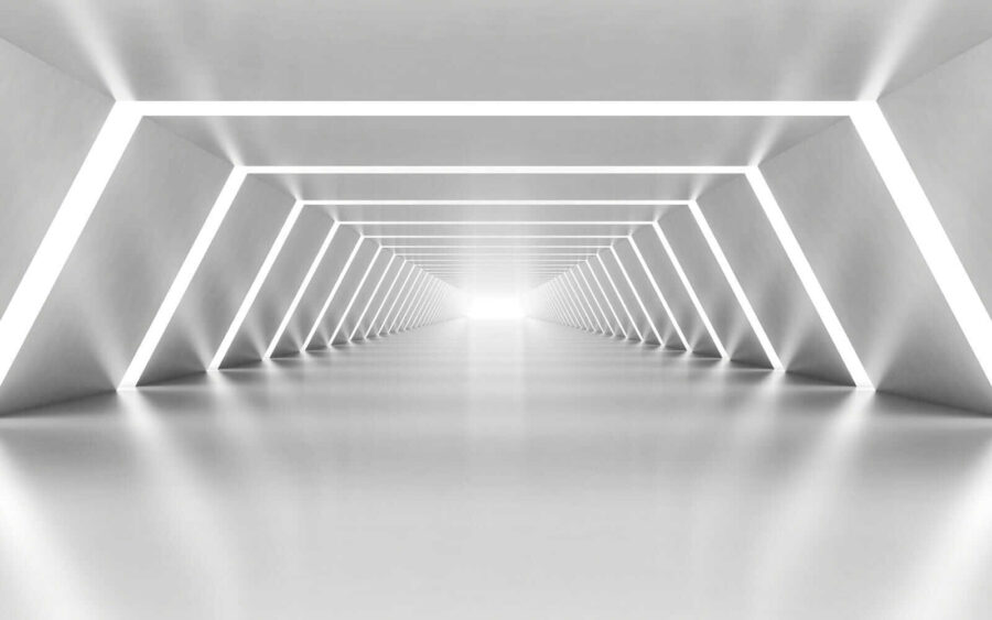 Um quarto branco com luzes
