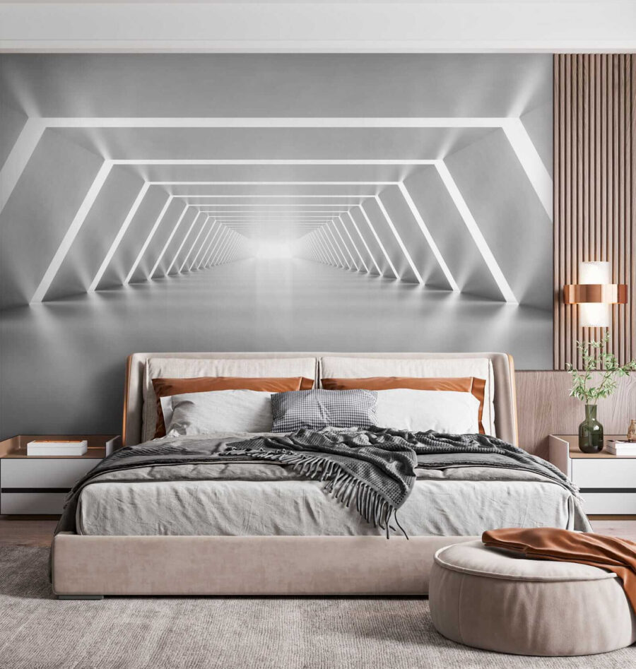 Um quarto branco com luzes