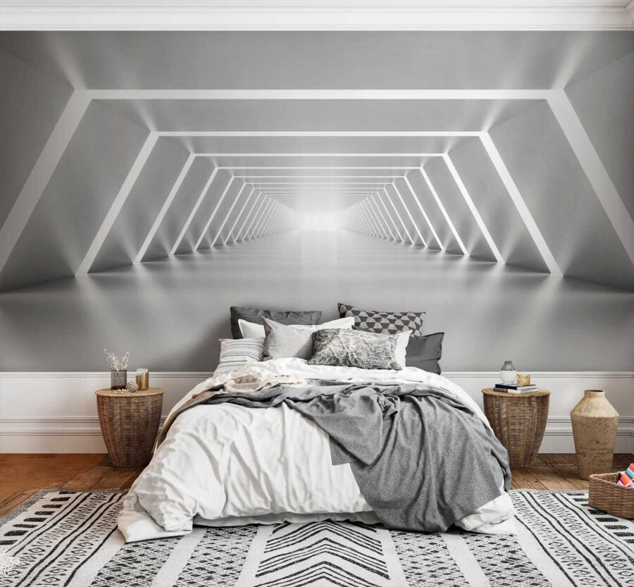 Um quarto branco com luzes