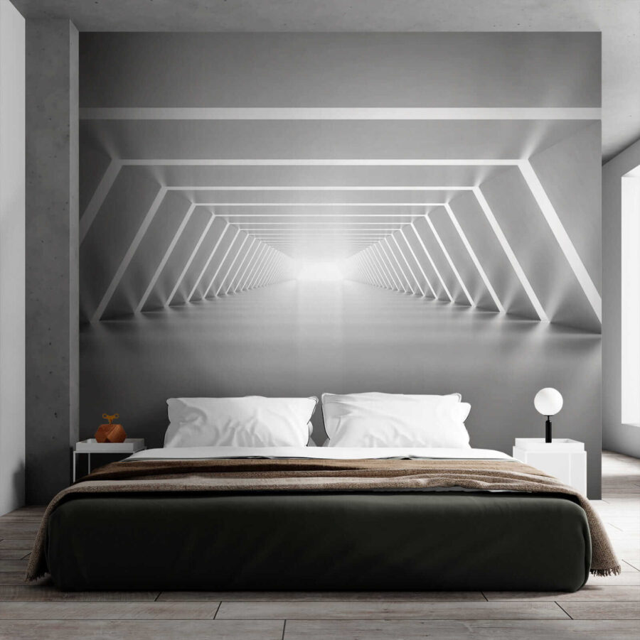 Um quarto branco com luzes