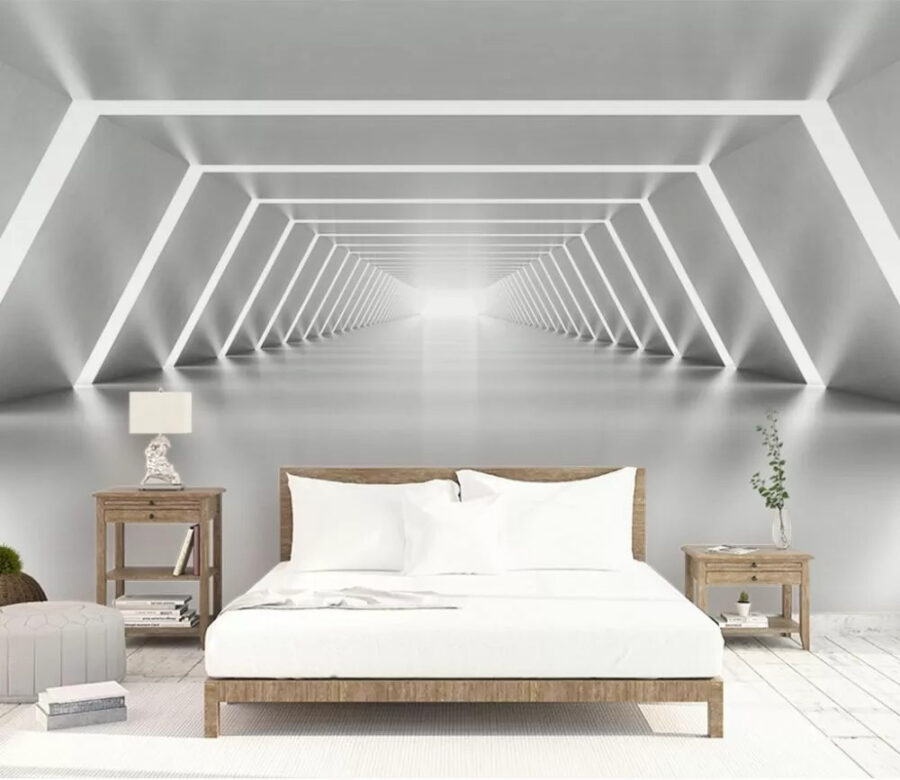 Um quarto branco com luzes