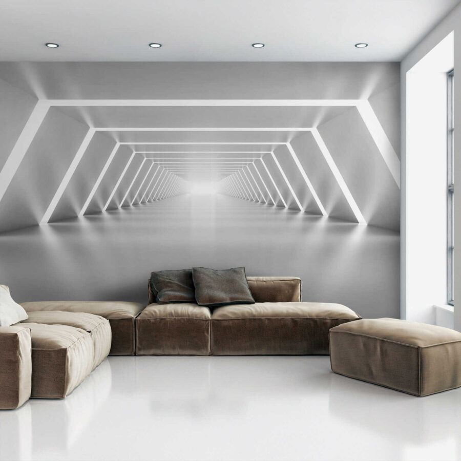 Um quarto branco com luzes