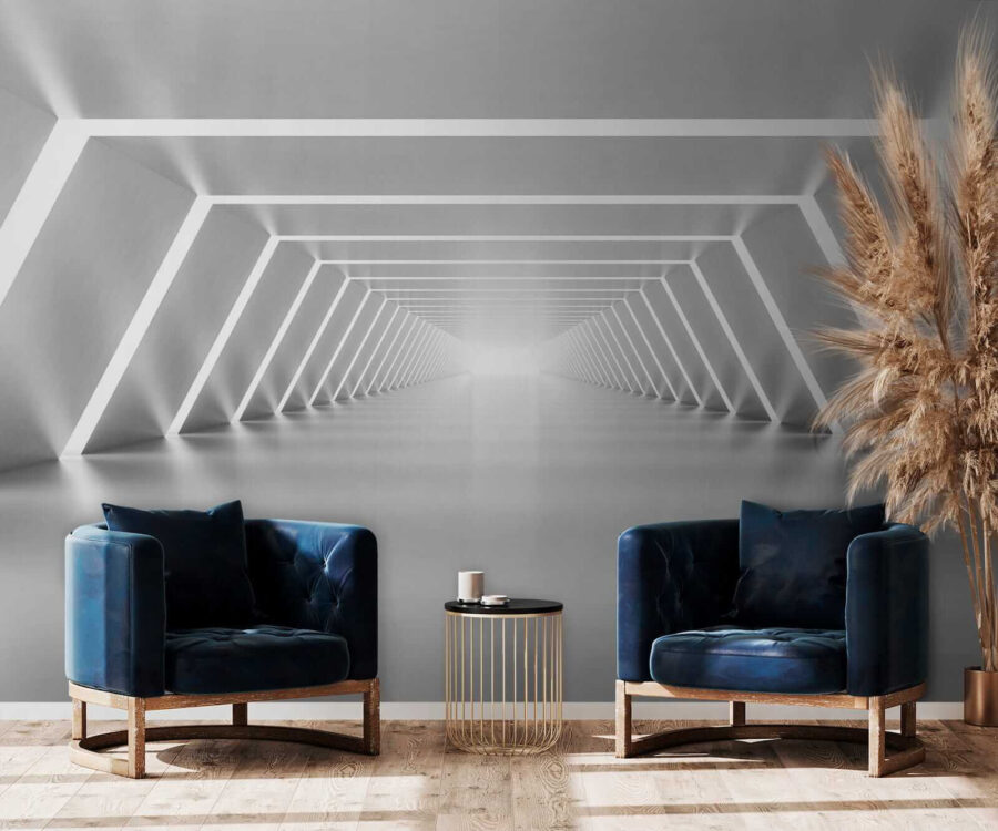 Um quarto branco com luzes