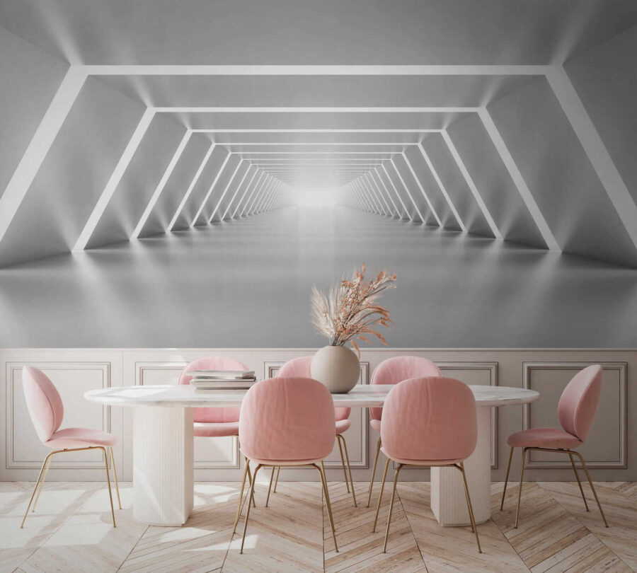 Um quarto branco com luzes