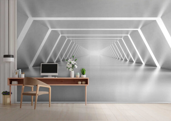 Um quarto branco com luzes Um quarto branco com luzes