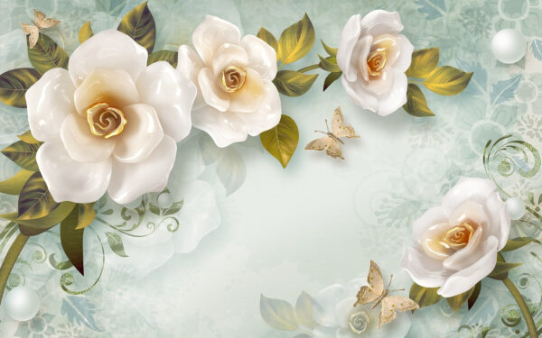 Wall murals White flowers and a butterfly Wall murals White flowers and a butterfly