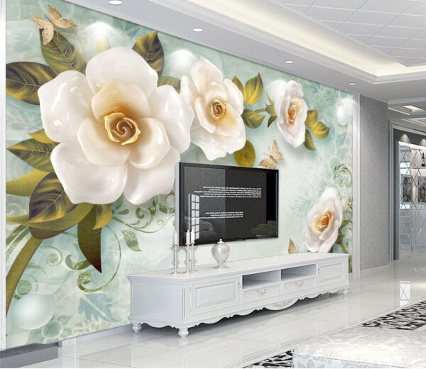 Wall murals White flowers and a butterfly Wall murals White flowers and a butterfly