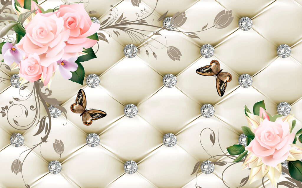 Papel de parede com flores e borboletas Papel de parede com flores e borboletas