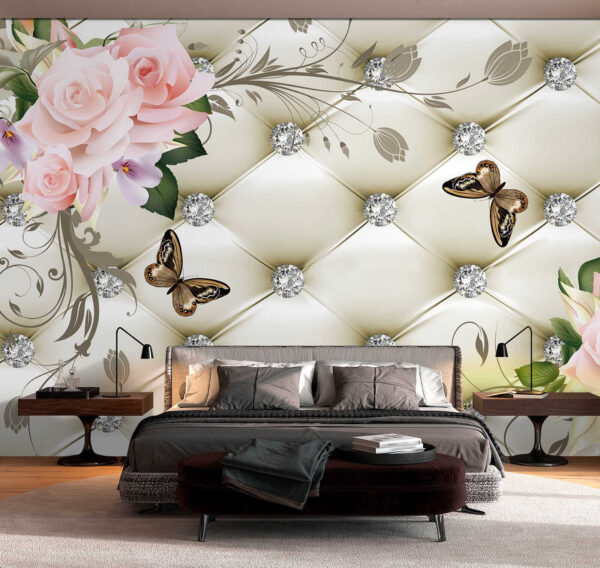 Papel de parede com flores e borboletas Papel de parede com flores e borboletas