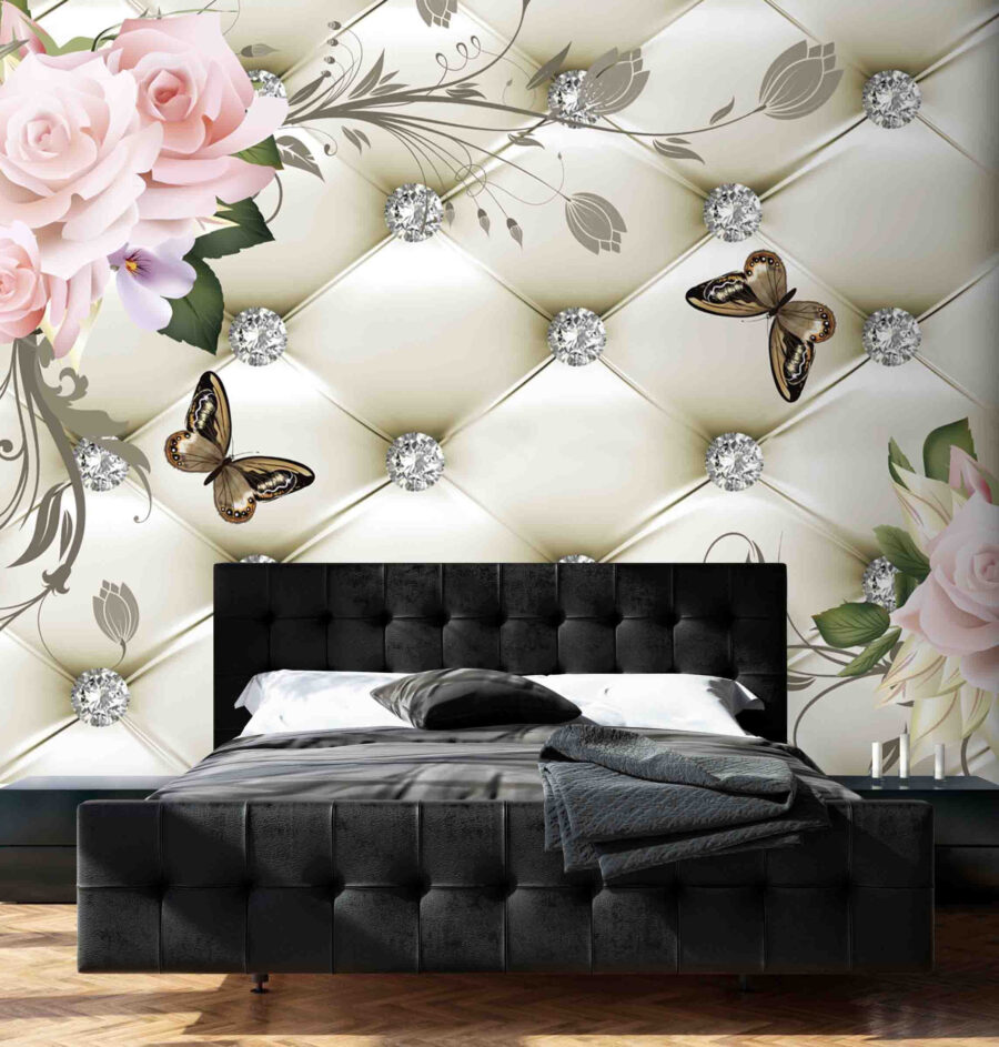 Papel de parede com flores e borboletas