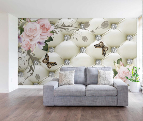 Papel de parede com flores e borboletas Papel de parede com flores e borboletas