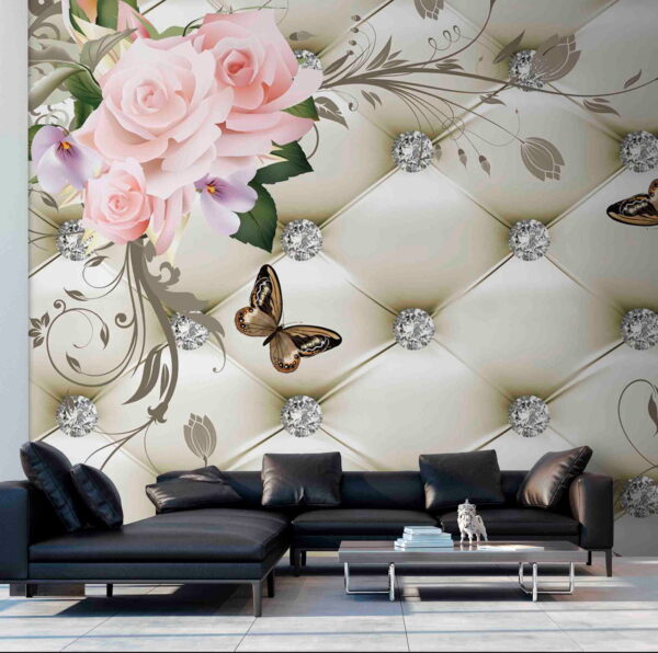 Papel de parede com flores e borboletas Papel de parede com flores e borboletas