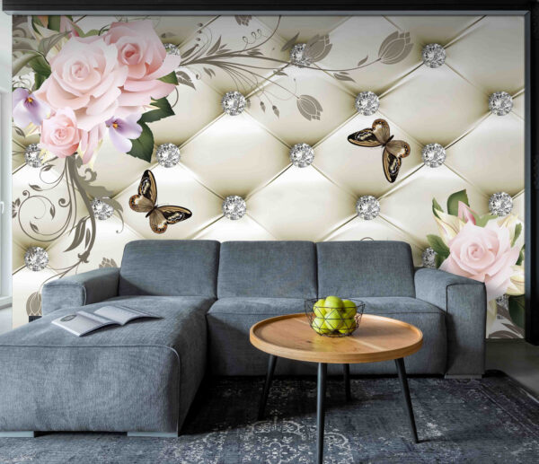 Papel de parede com flores e borboletas Papel de parede com flores e borboletas